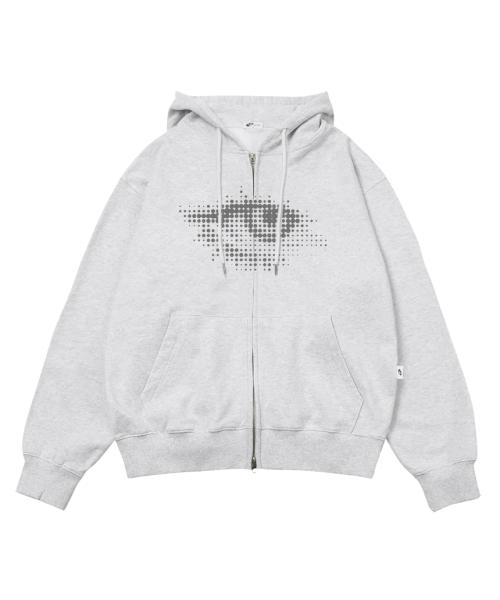 원아이드 프린트 투웨이 후드집업 화이트 멜란지