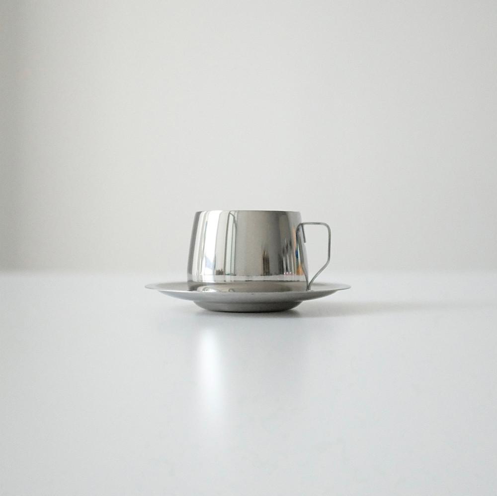 [vintage] ﻿Stainless steel espresso cup&saucer 70's 스테인리스 에스프레소 컵앤소서