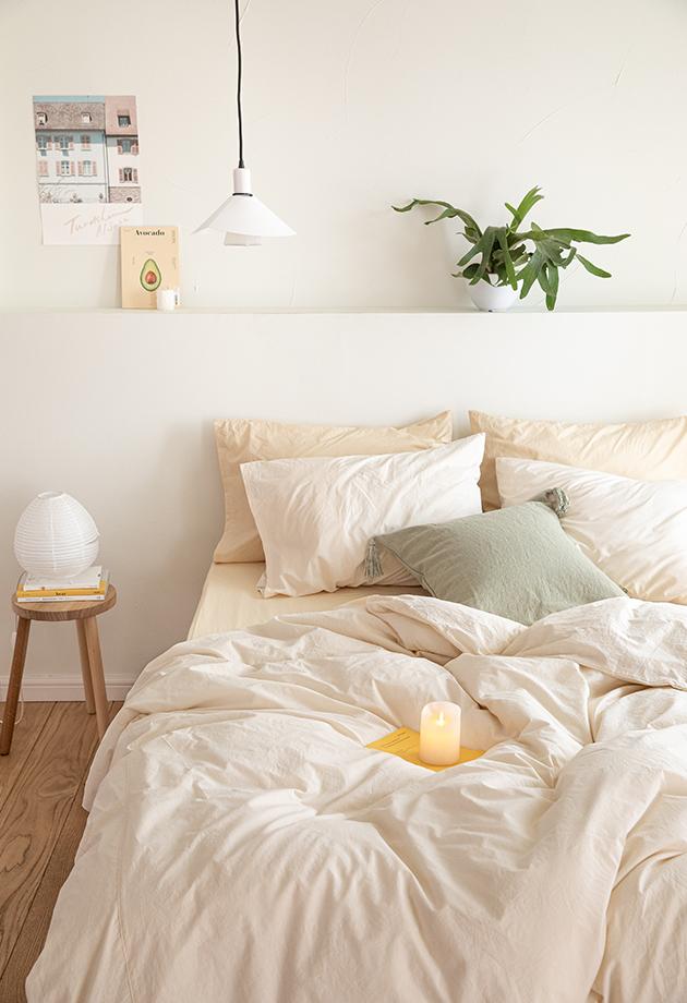 모노톤 침구 |아이보리|100수 고밀도 바이오 워싱 면