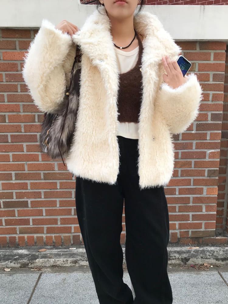 양털 후리스 퍼자켓 하이넥 퍼자켓