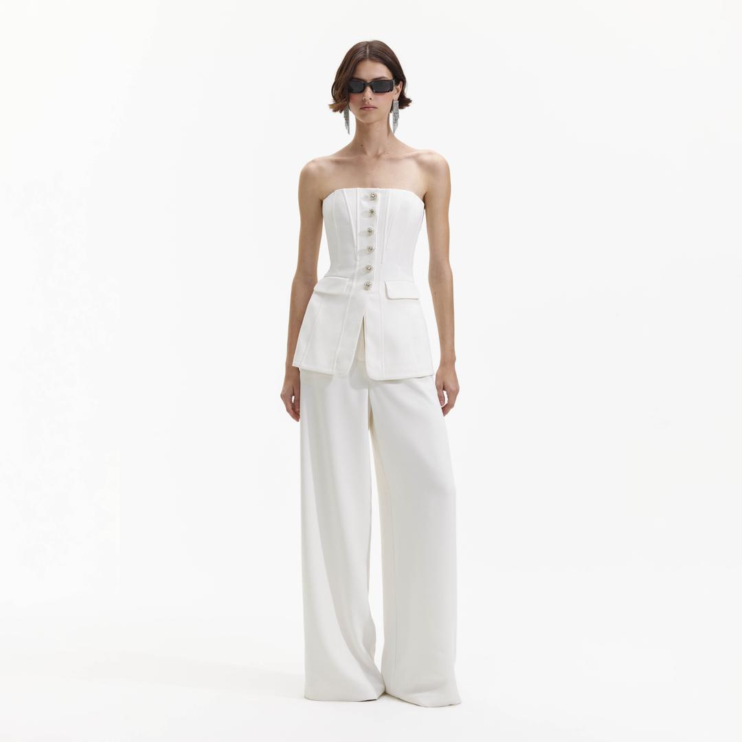 White Bandeau Crepe Jumpsuit - UK 4