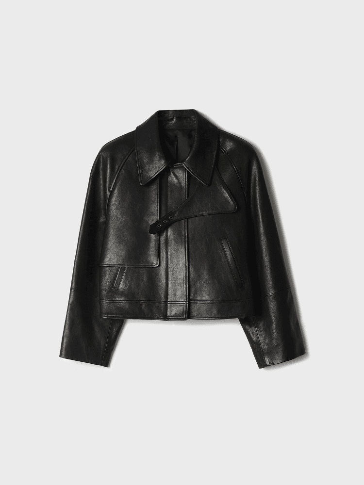 Trench Leather Jacket [Black]