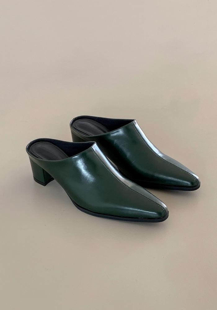 스티치 라인 포인티드 토 뮬 힐 5cm 2컬러