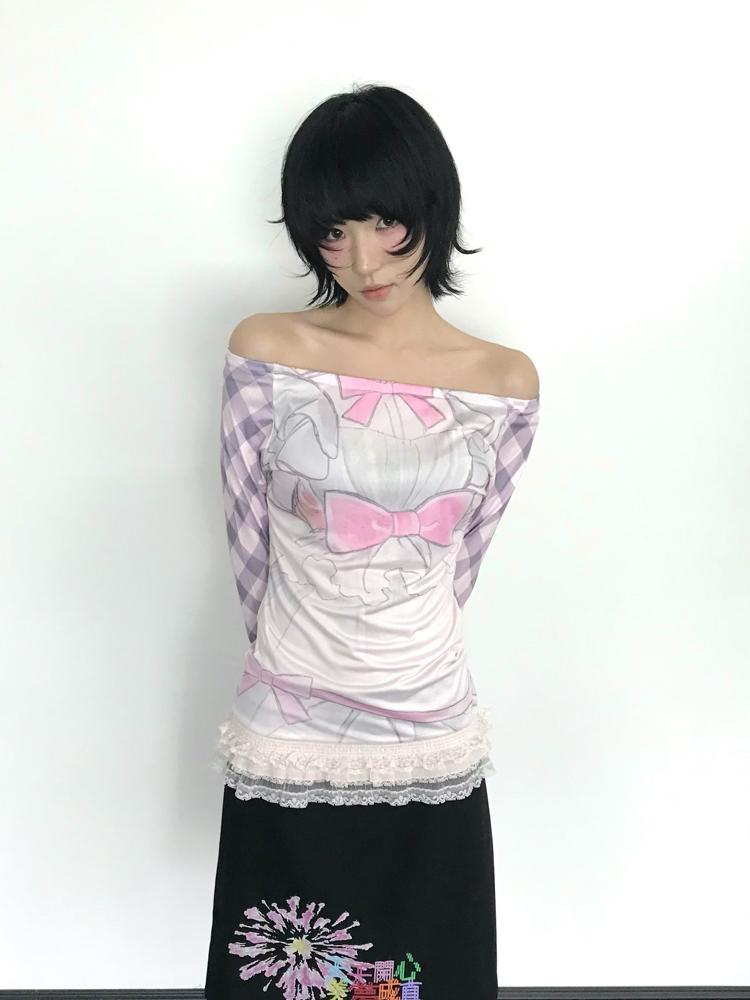 OUR HAPPY Lace off-shoulder slim fit long sleeve