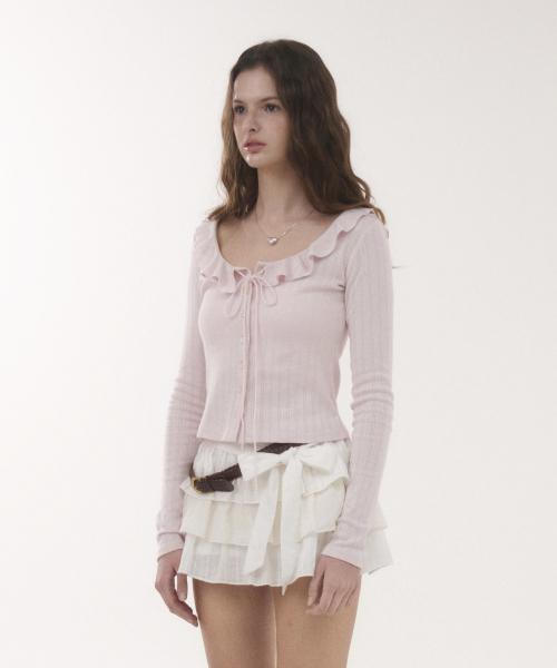 DEWY POINTELLE FRILL TOP [SOFTY PINK/MUTED PINK]