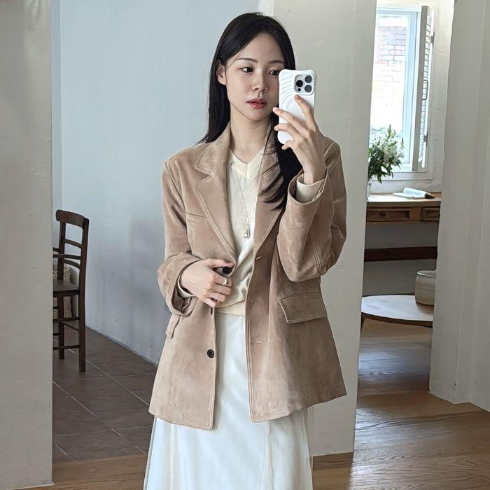클래식 비건 스웨이드 자켓_Beige