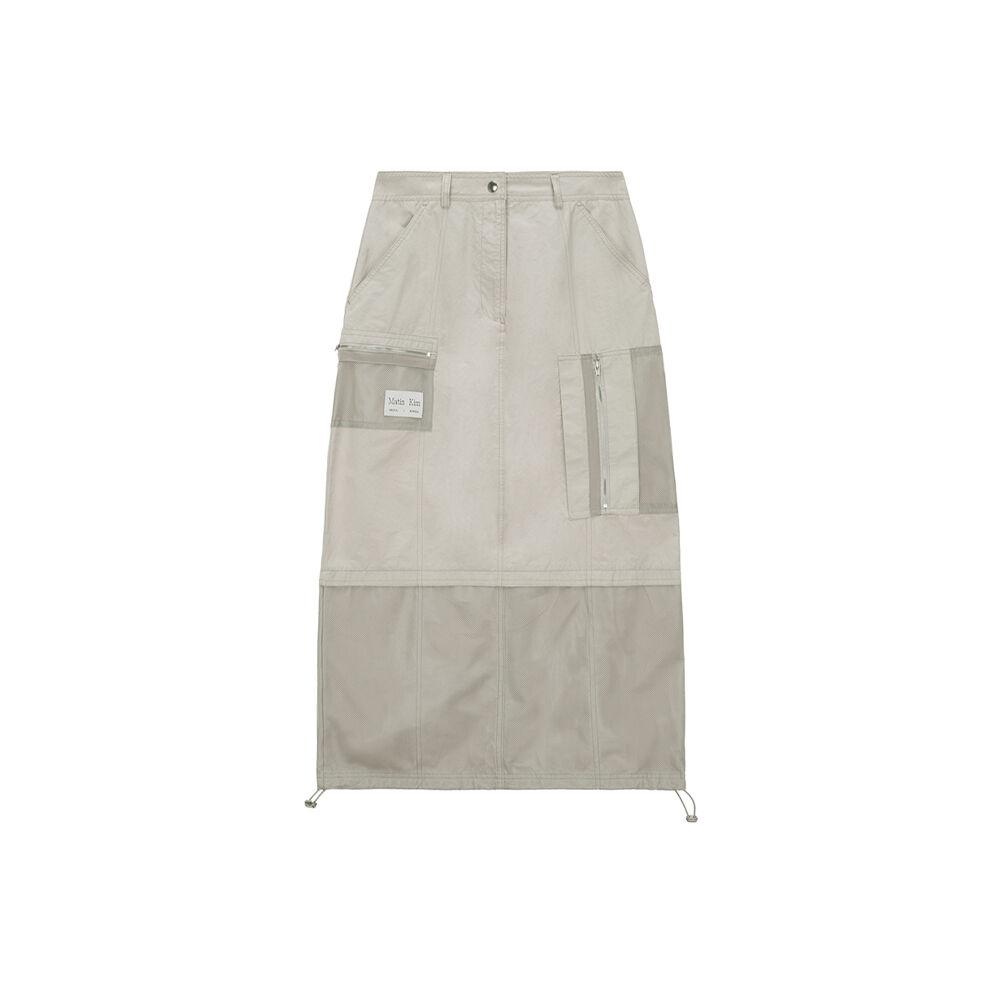 NYLON MIX POCKET MAXI SKIRT IN BEIGE