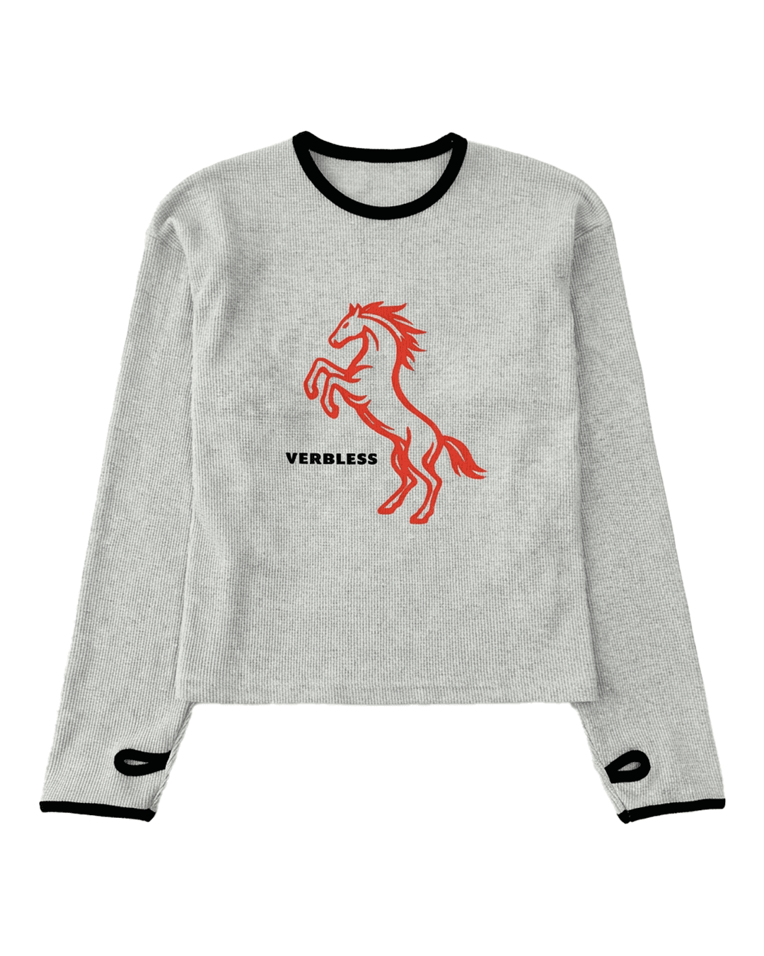 Crop waffle horse print t-shirt (gray)