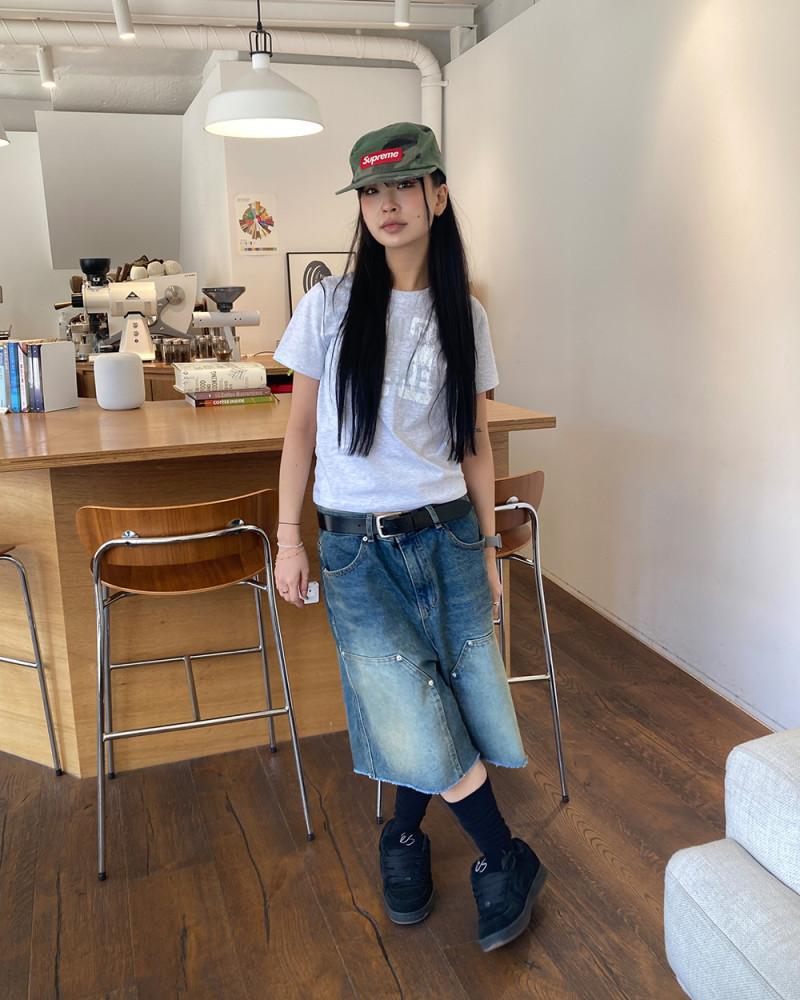 유니섹스 더블니 버뮤다 데님 팬츠 1c