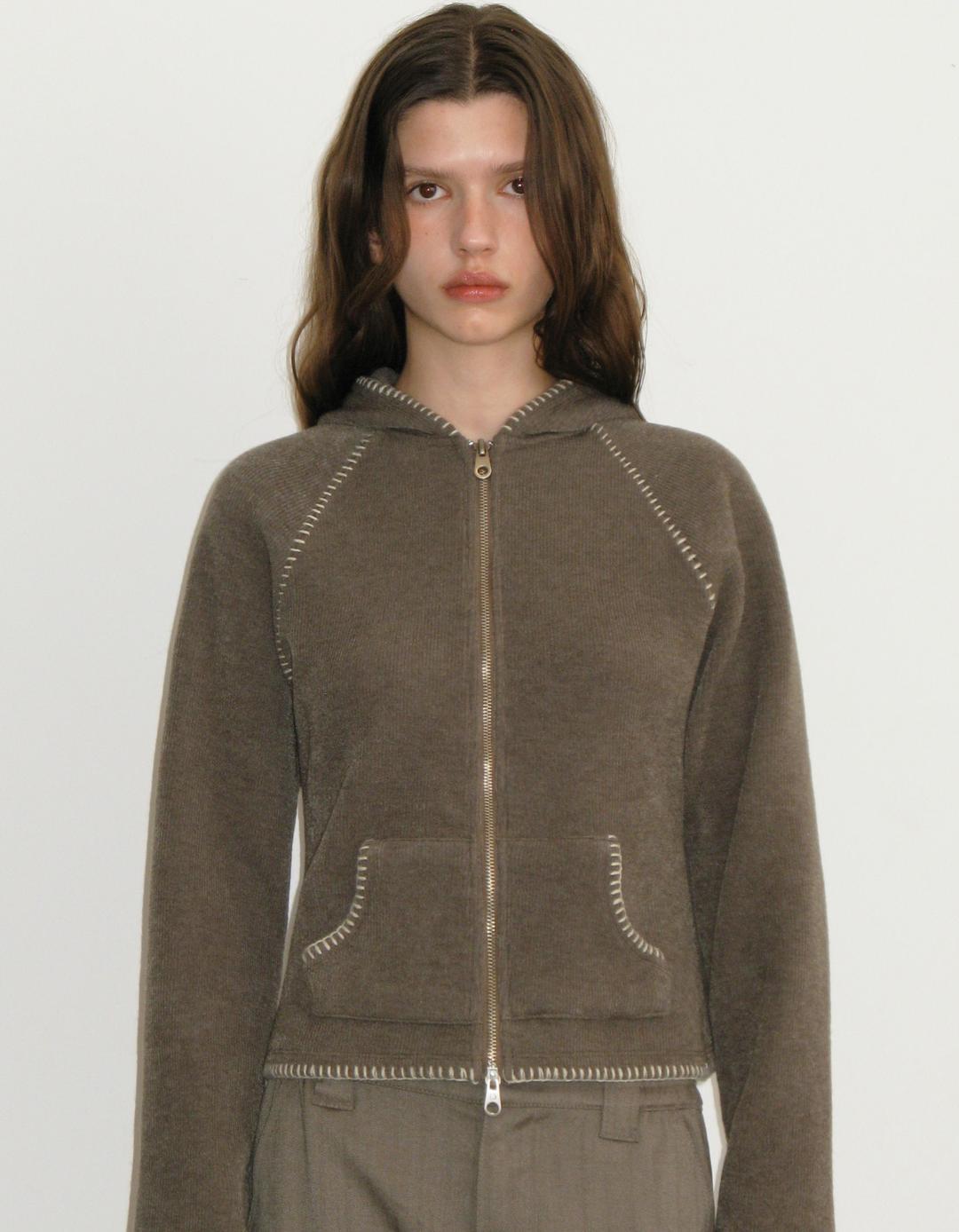 BOHO STITCH HOODED JACKET, KHAKI