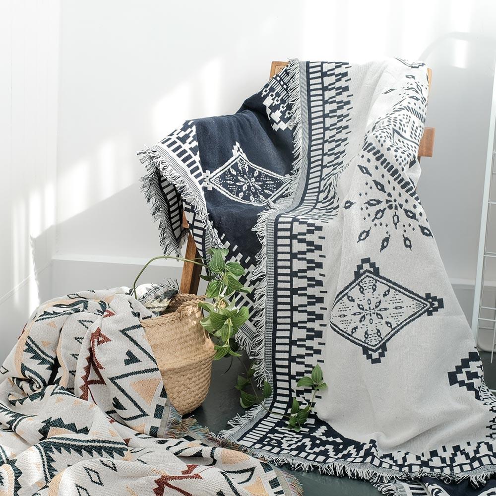 에스닉 블랭킷 130X180 중형 여름 담요 노르딕 보헤미안 캠핑 차박 러그