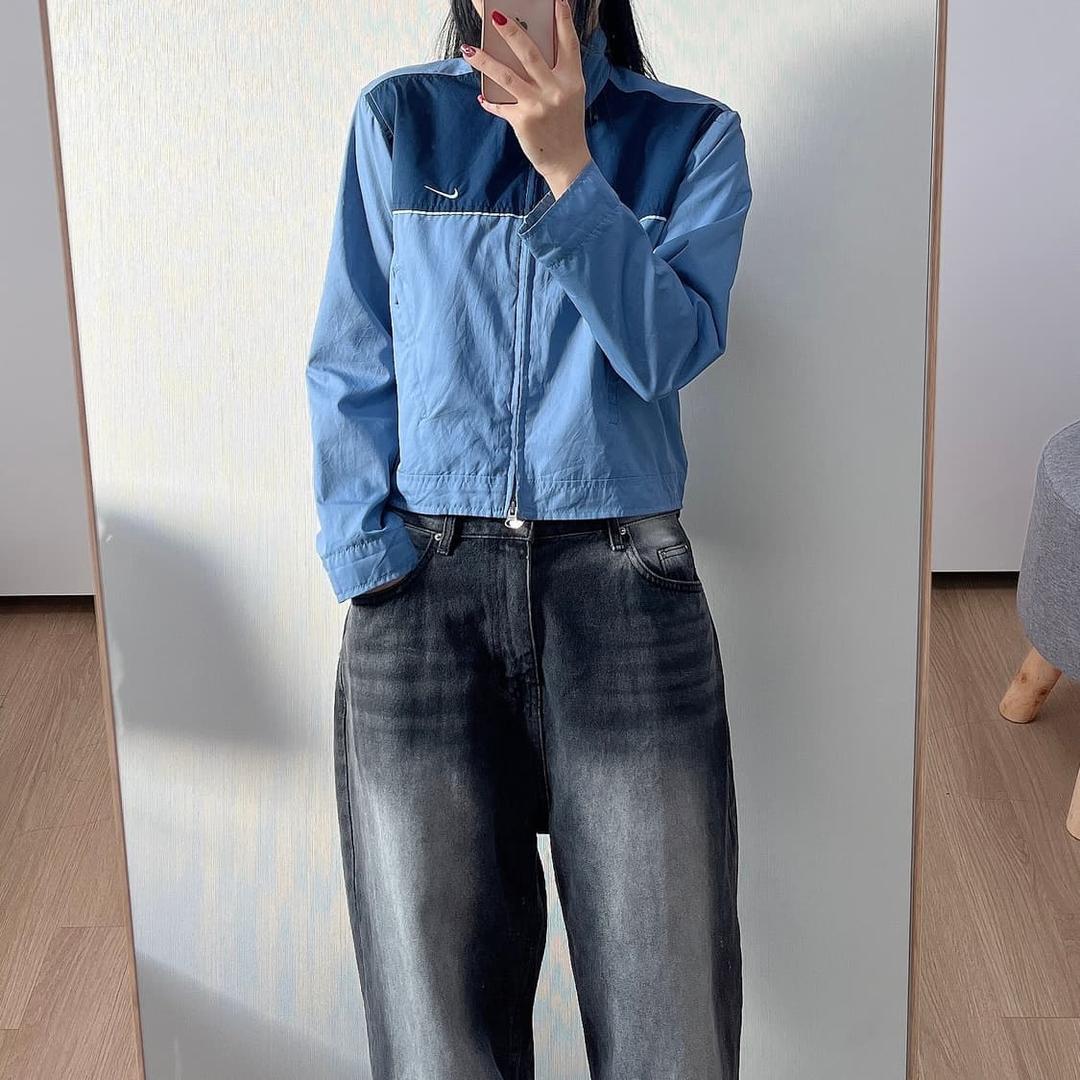 나이키 올드스쿨 네이비 블루 세미 크롭 바람막이 | 후루츠패밀리