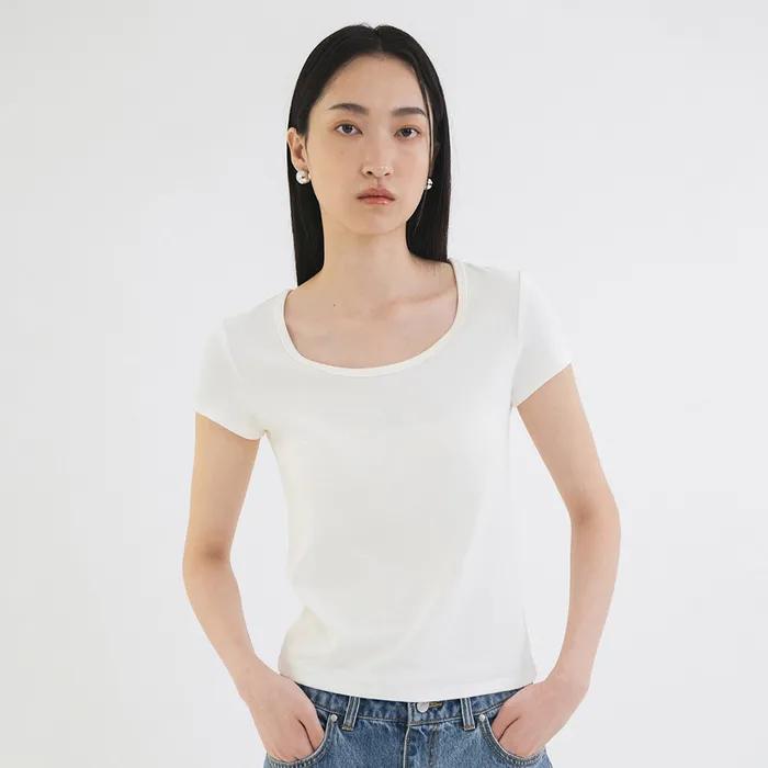 SITP5201 레트로 U넥 슬림 반팔티_Ivory