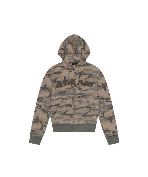 Contrast Logo Zip-up Hoodie (Khaki)