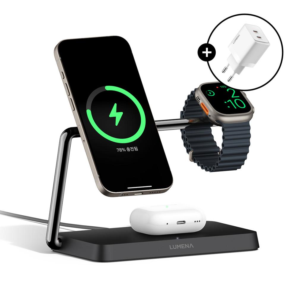 루메나 Qi2 3in1 맥세이프 15W 무선충전기 STATION PRO
