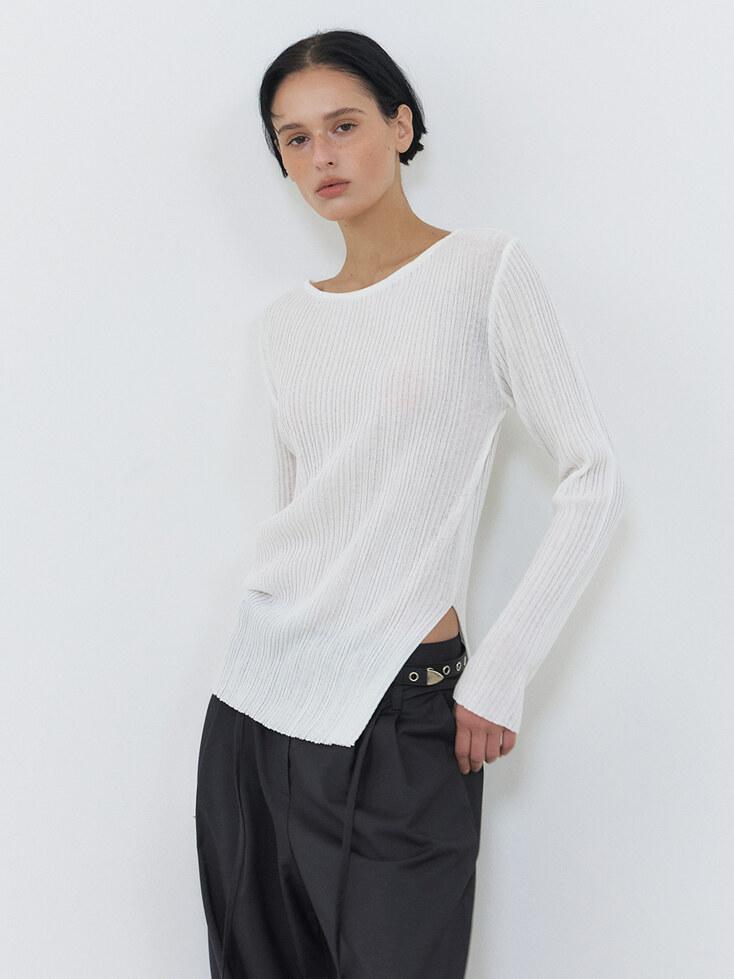 Boat-Neck Ribbed Knit, White