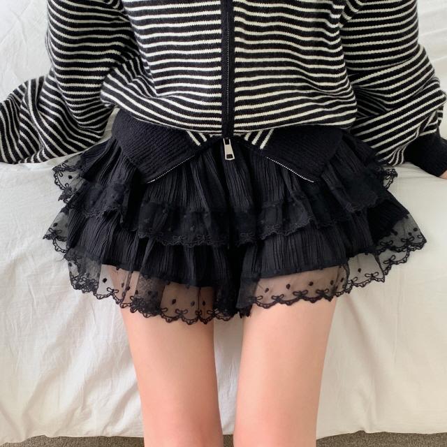 조이조이 [로맨틱룩💗/올밴딩] 유디트 리본 레이스 프릴 캉캉 치마 러블리 플레어 미니 스커트