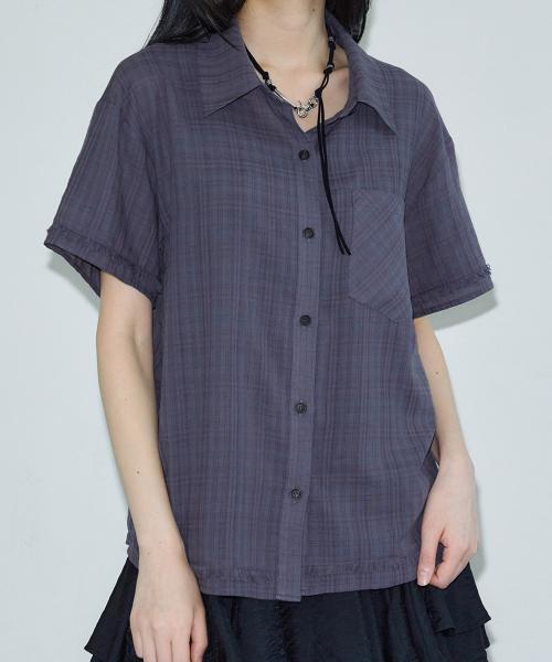 레이어드 컷아웃 체크 하프 셔츠 [purple]