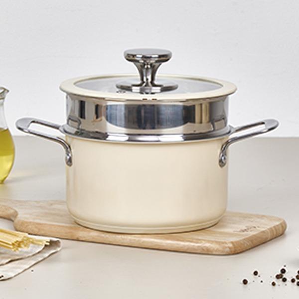 [굳데이],[무료배송] 모던 디자인 아이보리 IH 인덕션 양수 찜 냄비 18cm