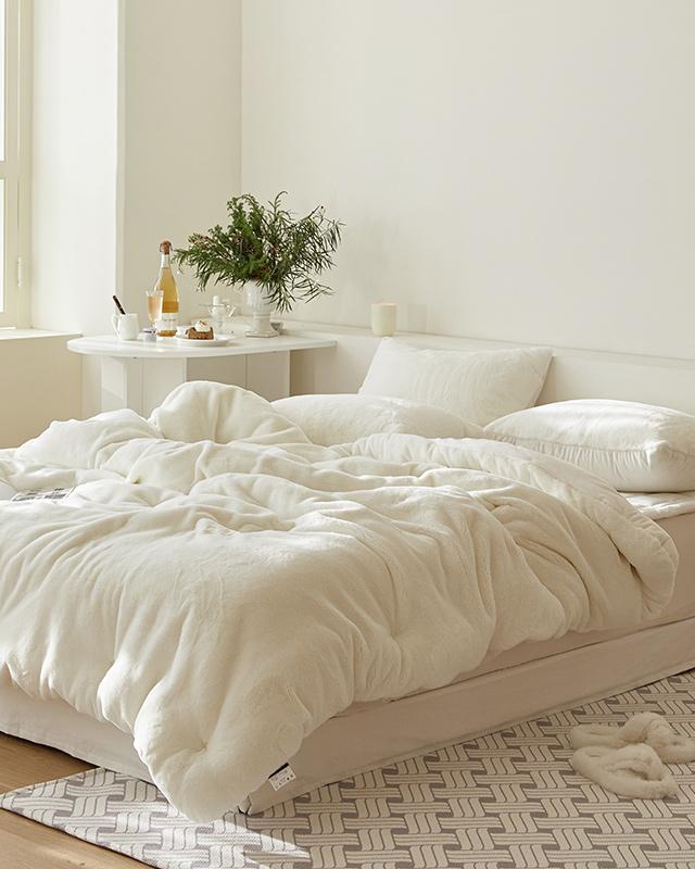 따뜻한 파우더슈가 장모 극세사 차렵이불-크림파우더(SS/Q/K)