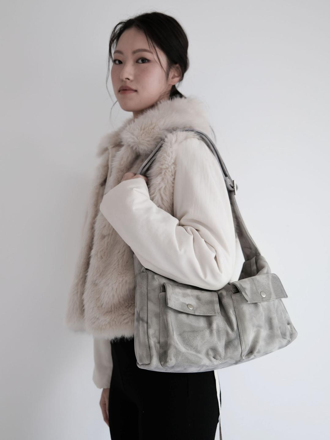 Starry suede bag - Khaki gray