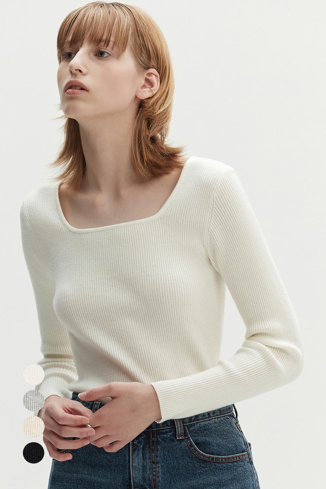 [4color] 스퀘어 넥 골지 니트 MDKT063