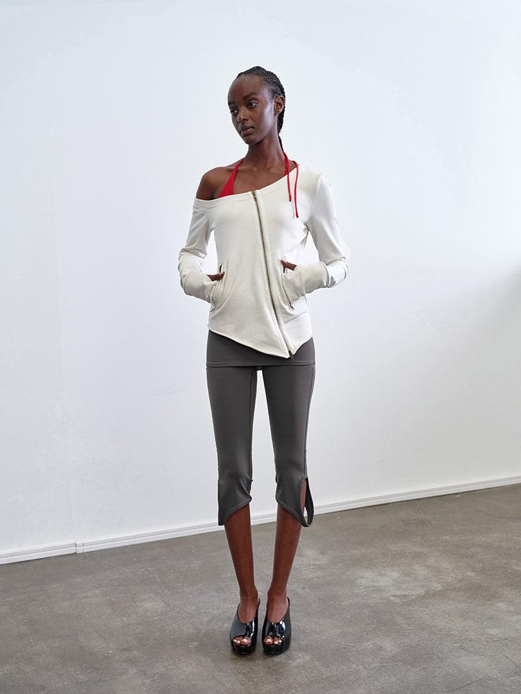Cut-Out Hem Cropped Yoga Pants - S / BLACK