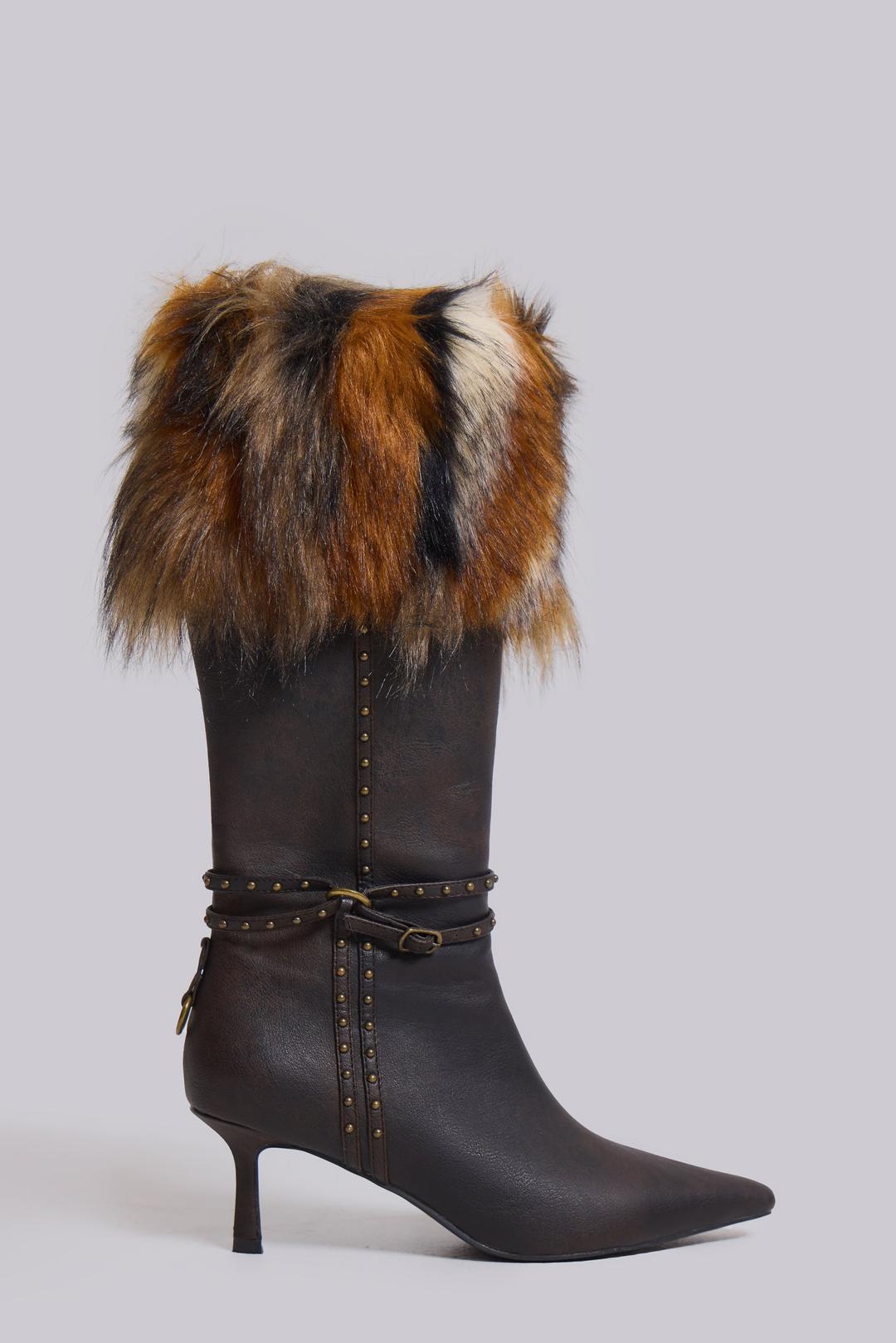 Fauna Faux Fur Heeled Boot - UK 3 / Brown