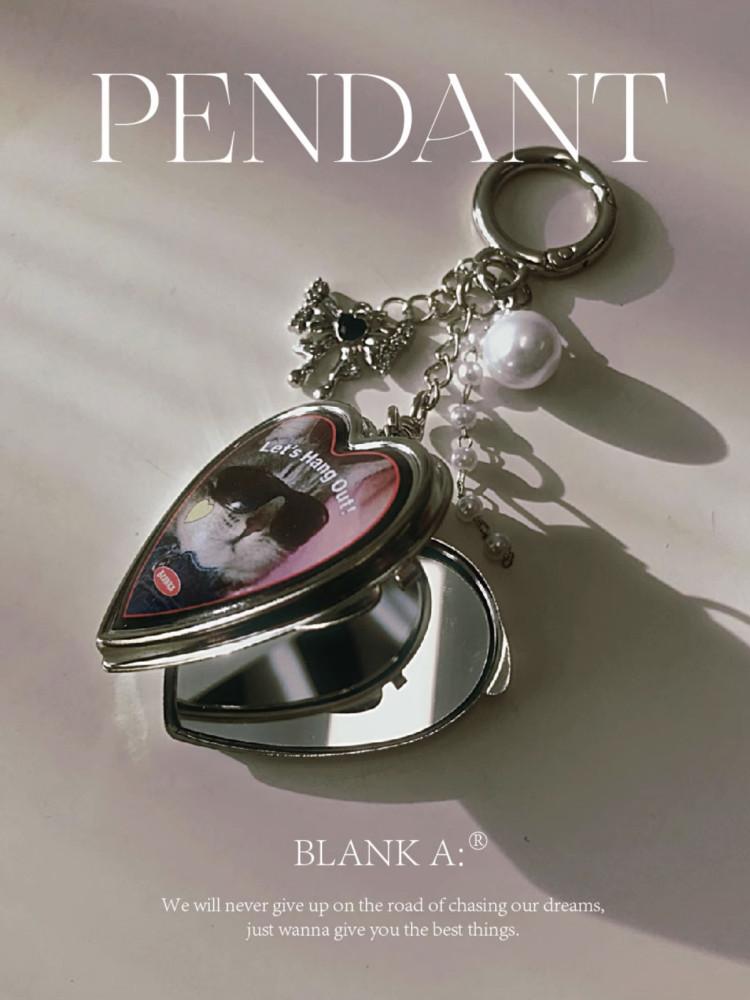 BLANK A 하트 고양이 거울 팬던트 키링 키홀더