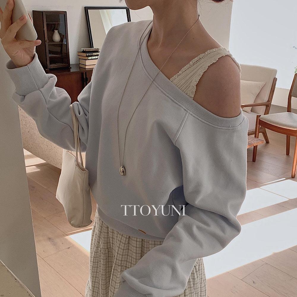 떠유니 미엘 miel 토브 맨투맨 언발 원숄더 긴팔 면100 레이어드 봄신상 떠유니