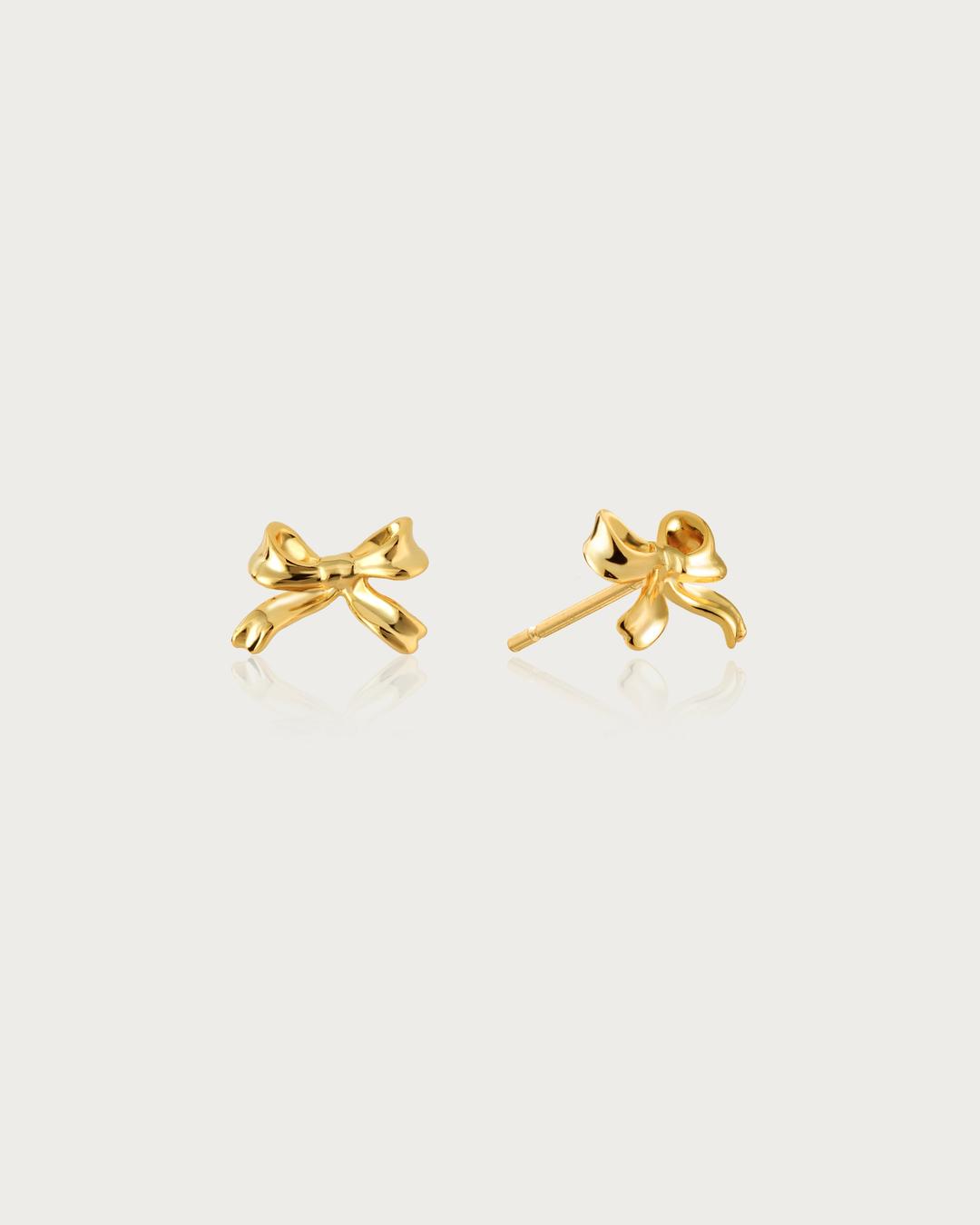 Ribbon Stud Earrings - Gold