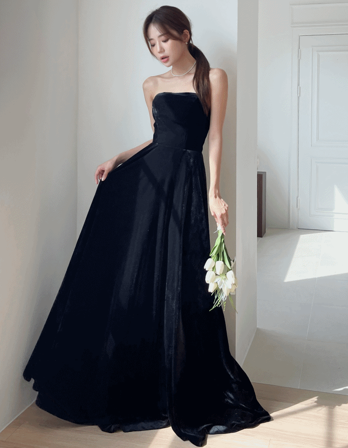 블랙 스웨이드 튜브탑 드레스, 셀프웨딩 촬영 스냅 2부 피로연 파티 코스튬 촬영 브라이덜샤워 원피스