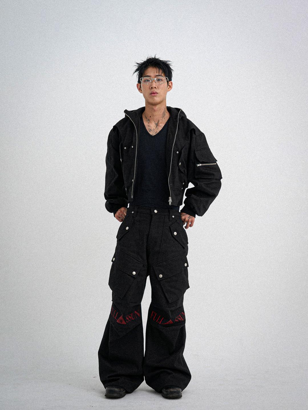 Ghost In The Shell Logo Denim Cargo Pants (Black)