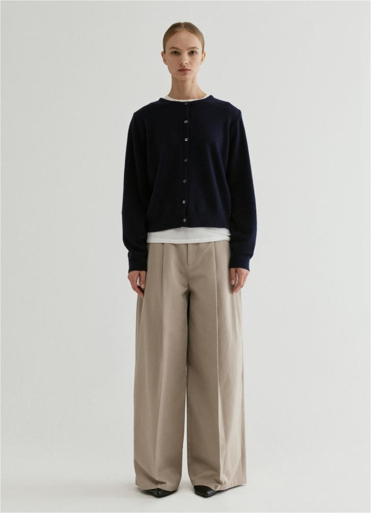 Wool Crew-neck Cardigan Navy