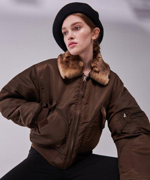 CENTAUR FUR COLLAR MA-1 JACKET_BROWN