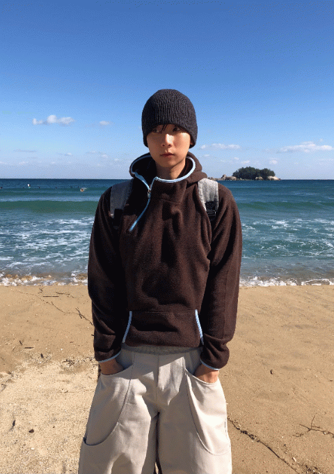 알프스 사선 플리스 후드