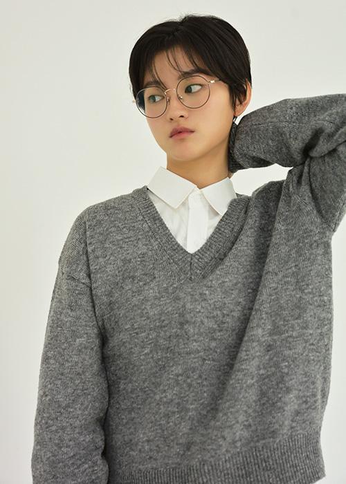루미 V넥 니트 / melange