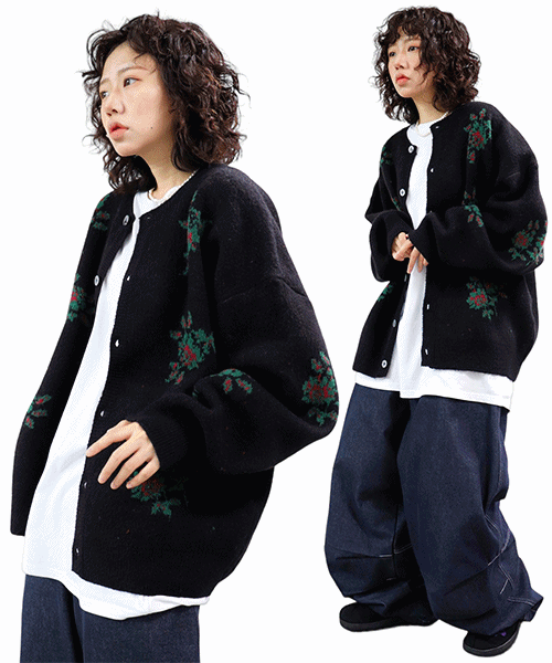 오버 빈티지 플라워 가디건