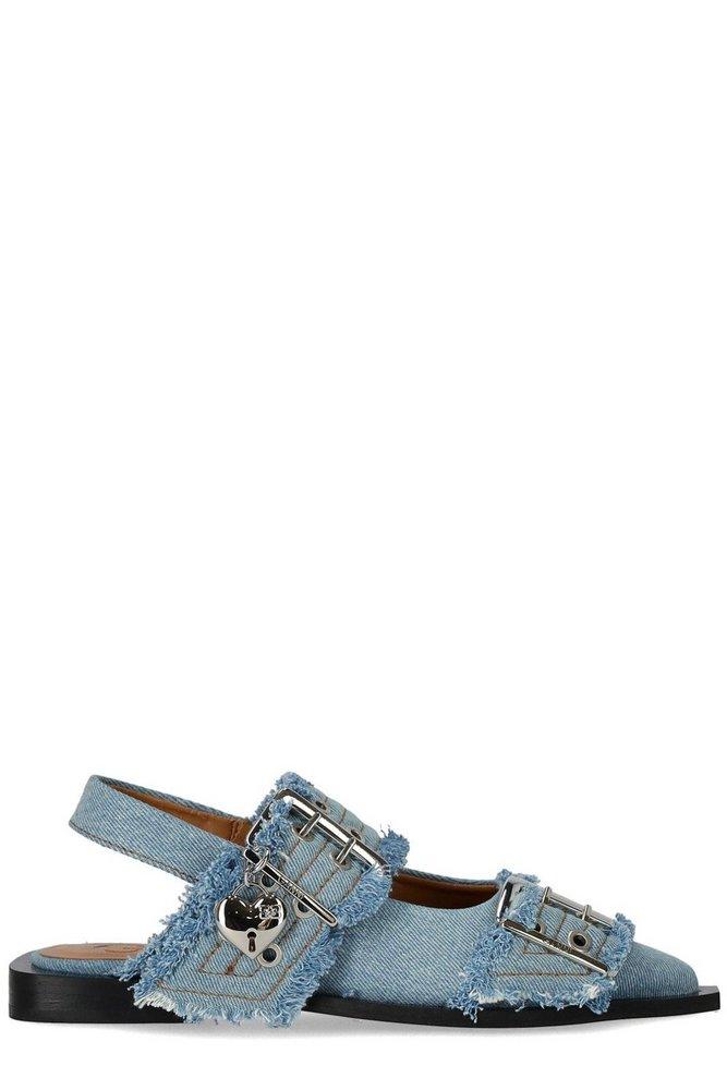 Ganni Feminine Slingback Denim Flat Shoes