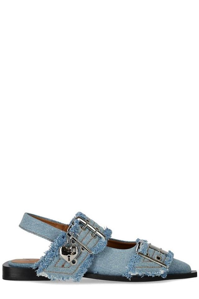 Ganni Feminine Slingback Denim Flat Shoes