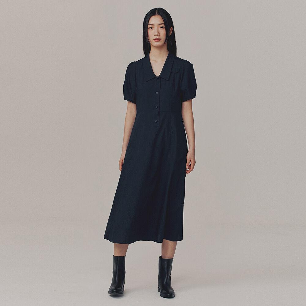 CRINKLE VOLUME COLLAR DRESS_NAVY