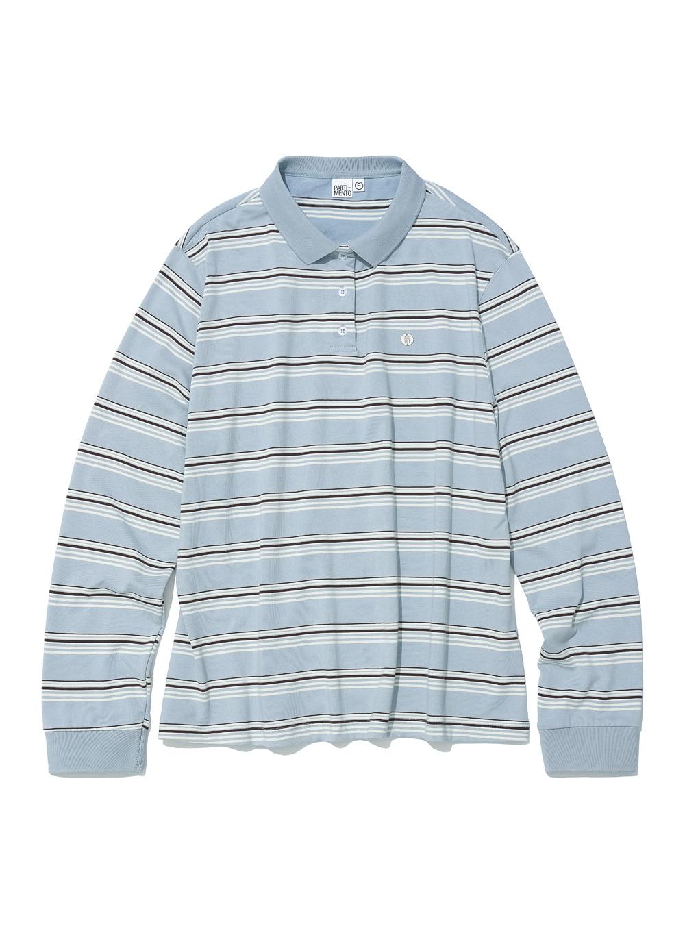 [WOMEN] STRIPE LONG SLEEVE POLO TEE_SKY