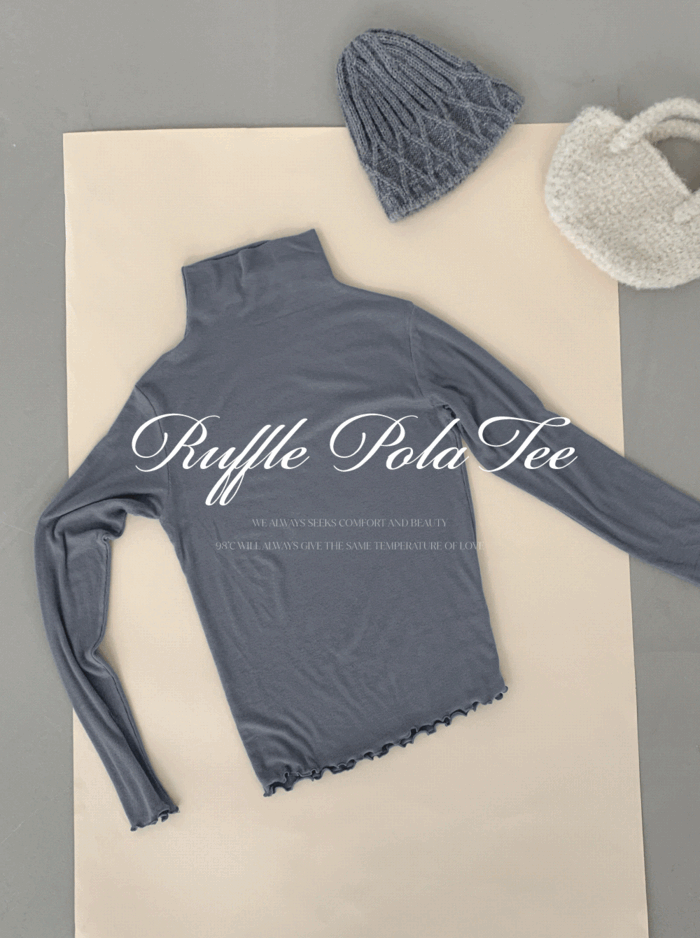 98도씨 프릴 피치기모 터틀넥 T