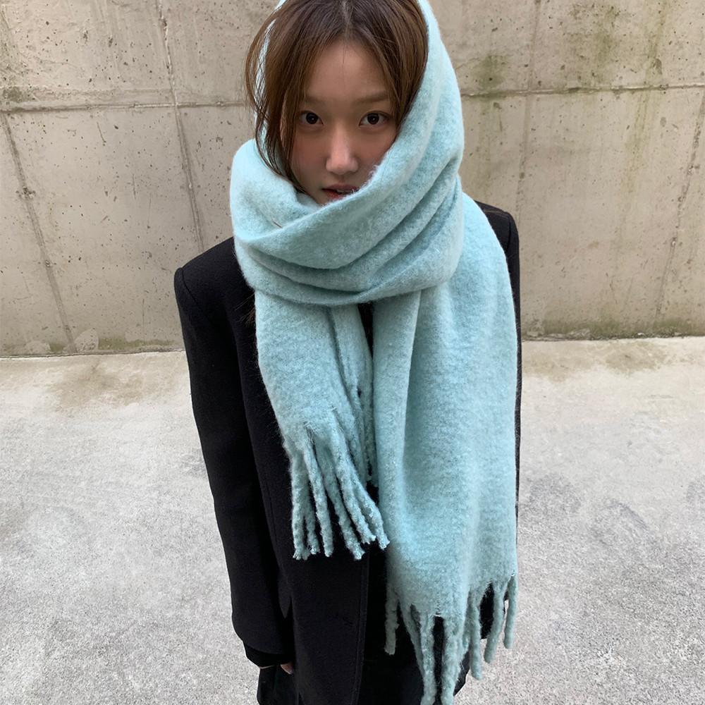 와이드 울 프린지 머플러 부드러운 목도리 남녀공용 커플 목도리 겨울 연말룩