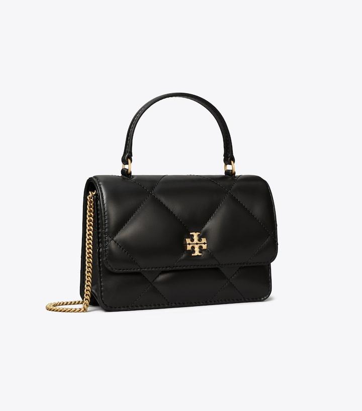 Kira Diamond Quilt Mini Top Handle Chain Wallet - Black