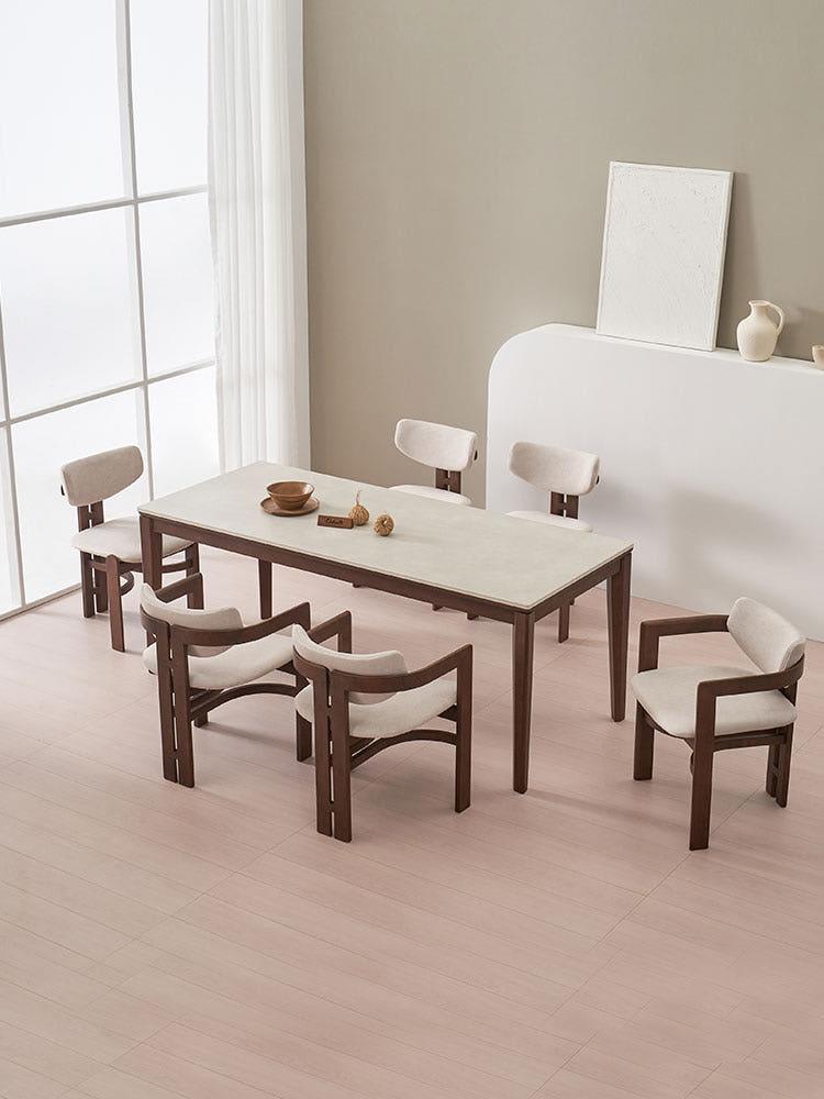 오크빌 트레볼라 포세린 양면 세라믹 무소음 원목 6인용 식탁 세트 1900 의자2 벤치1