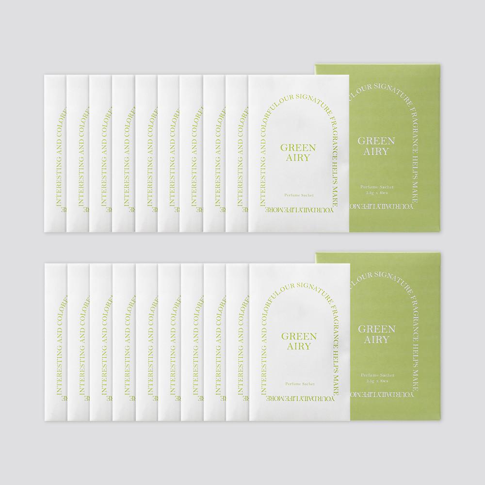 10+10 에이센트 옷장탈취제 총 20개입 그린에어리 옷장방향제 샤쉐 실내 미니 옷냄새제거 S 2.3g