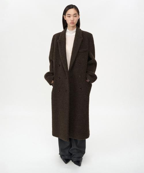부클 알파카 헤어 더블 코트 BROWN