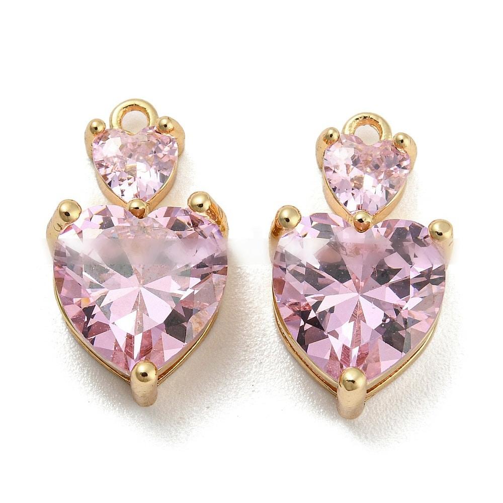 황동마이크로큐빅지르코니아Pemdant/하트/리얼18K금도금/15x8.5x5mm/구멍:1.2mm