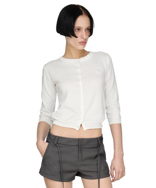 Side Shirring Crop Cardigan, IVORY
